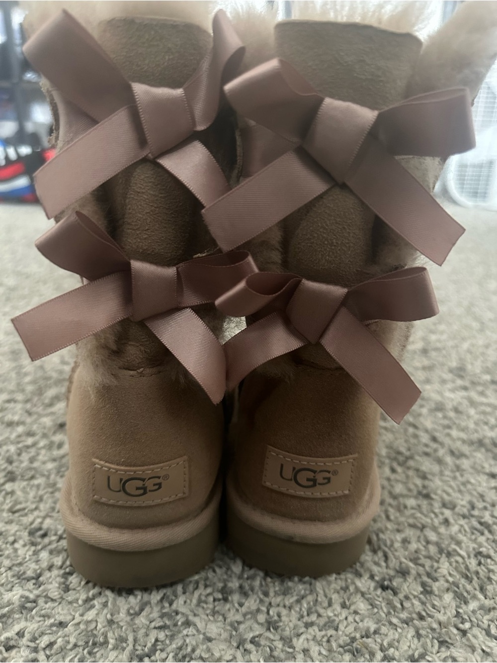 UGG Chestnut Suede Back-Bow Shearling Boots